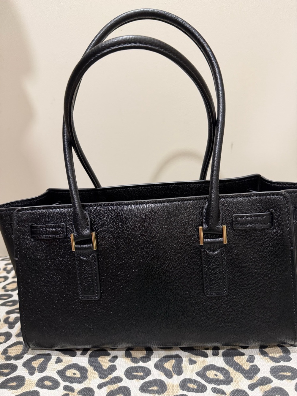 Michael Kors Black Leather Hamilton Satchel with Gold Hardware - Picture 3 of 6